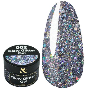 Глиттер F.O.X Glow Glitter Gel 002 серебро голографическое с блестками 5 мл - Фото №1