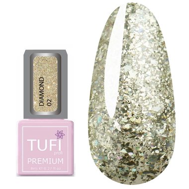 TUFI profi PREMIUM Diamond 02 hybride nagellak Platinum grote pailletten 8 ml (0103032) - Фото №1