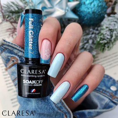 Лак гибридный Claresa FULL GLITTER 7 бирюзовый с блеском 5 г - Фото №4