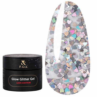 Глиттер F.O.X Glow Glitter Gel Love Edition 014 серебристые сердечки с радужным переливом 5 мл (GG-014) - Фото №1