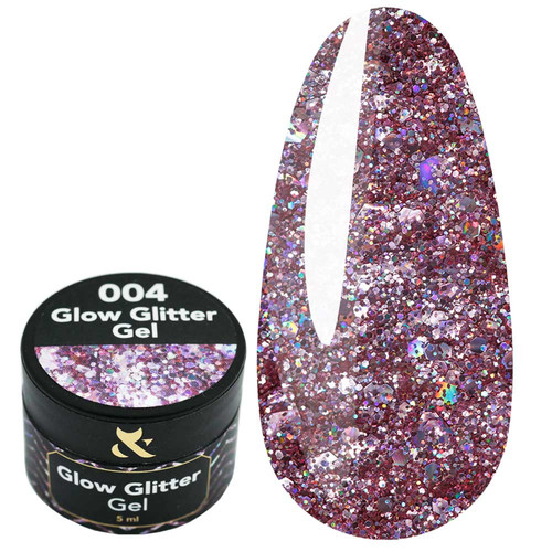 Глиттер F.O.X Glow Glitter Gel 004 розовый с голографическими блестками 5 мл - Фото №1