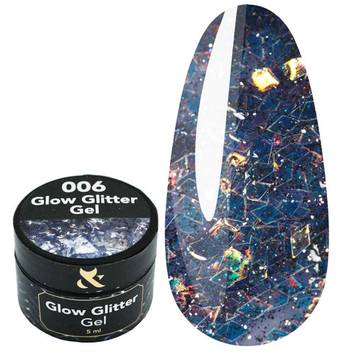 Глиттер F.O.X Glow Glitter Gel 006 темно-графитовый со слюдой и микроблеском 5 мл - Фото №1
