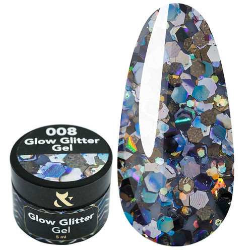 Глиттер F.O.X Glow Glitter Gel 008 яркое ассорти из блестящих голографических шестиугольников 5 мл - Фото №1