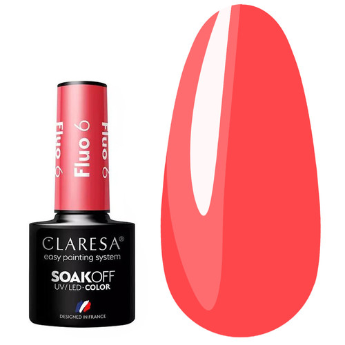 Лак для ногтей Claresa FLUO 6 гибридный коралловый, 5г