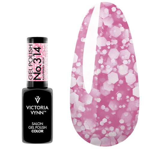 Гель лак Victoria Vynn COLOR SEMI TRANSPARENT 314 Raspberry Jelly розовый с хлопьями 8ml - Фото №1