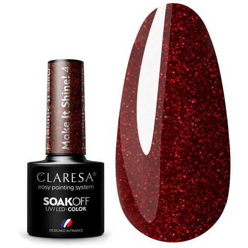 Гибридный лак для ногтей Claresa Make It Shine! 4 блестящих бордовых, 5г