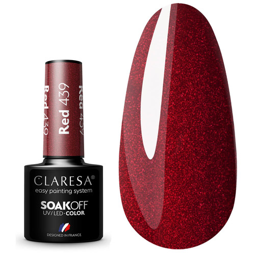 Claresa RED 439 бордовый гибридный лак с блеском, 5г