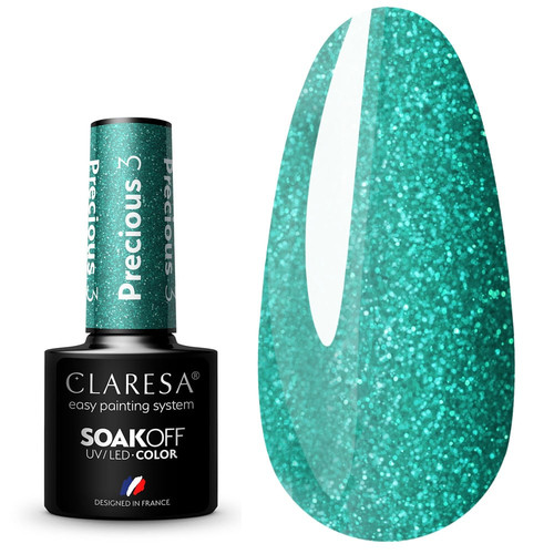 Лак для ногтей Claresa PRECIOUS PS3 гибридный зеленый с блеском, 5г