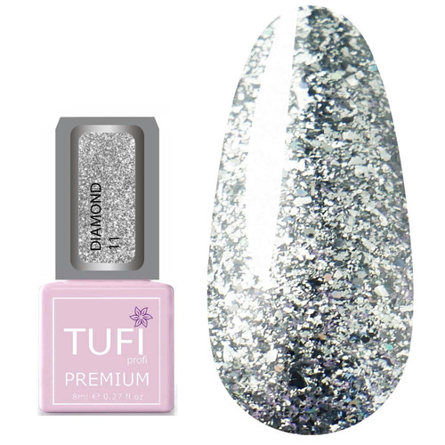Гель-лак TUFI profi PREMIUM Diamond 11 насыщенное серебро 8 мл (0103051) - Фото №1