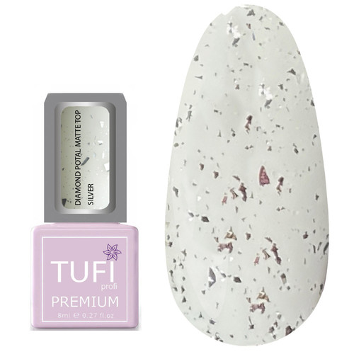 Топ TUFI profi PREMIUM Diamond Potal Matte Top матовый c поталью и шиммером серебро 8 мл (0125771) - Фото №1