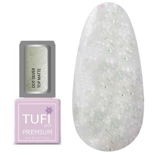 Топ TUFI profi PREMIUM Dot Silver Top Matte матовый c мелкой крошкой 8мл (0125763) - Фото №1