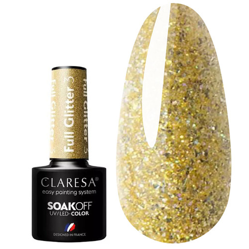 Лак для ногтей Claresa GLITTER 3 золотой гибридный с блеском 5 г - Фото №1