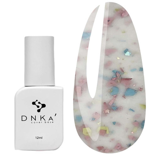 База DNKa Cover  Base №011A молочный с кусочками нежно-розовой, голубой и желтой потальи 12 мл