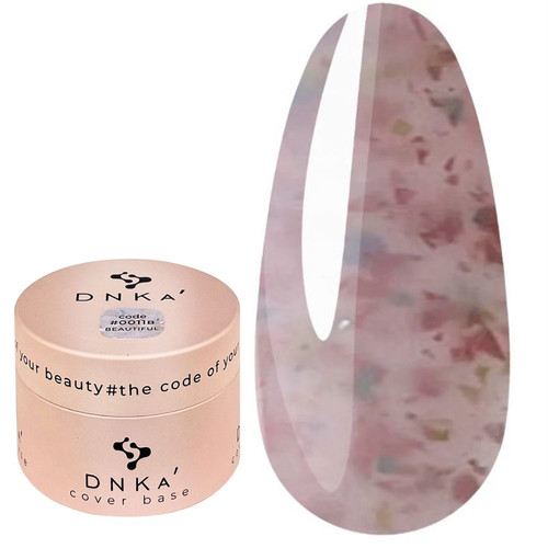 База для ногтей DNKa Cover Base №0011B Beauttiful нежно-розовый с кусочками нежно-розовой, голубой и желтой потальи 30 мл (DNKA0011B-30) - Фото №1