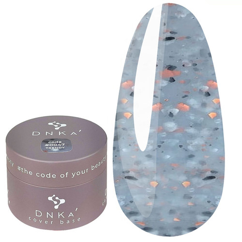 База для ногтей DNKa Cover Base № 0047 Trendy мраморный мокрый асфальт с черными и белыми частицами разного размера и частицами потальи 30 мл (DNKA0047-30) - Фото №1