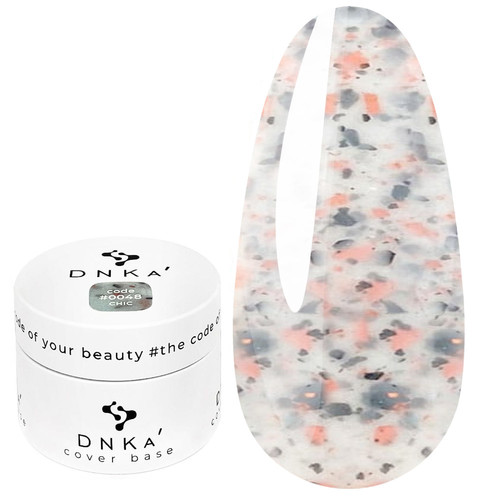 База для ногтей DNKa Cover Base № 0048 Chic мраморный бело-молочный с черными частицами разного размера и частицами потальи 30 мл (DNKA0048-30) - Фото №1