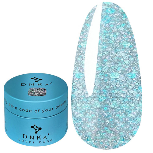 База для ногтей DNKa Cover Base №0053 Glowing голубой светоотражающий с пайетками разного размера 30 мл (DNKA0053-30) - Фото №1