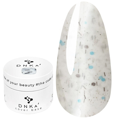 База для ногтей DNKa Cover Base №0054 Sensation молочный с серебряными и голубыми хлопьями 30 мл (DNKA0054-30) - Фото №1