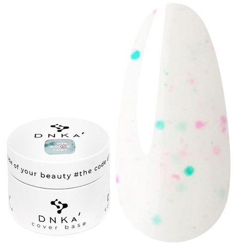 База для ногтей DNKa Cover Base №0056 Fairy молочный с розовыми и голубыми хлопьями 30 мл (DNKA0056-30) - Фото №1