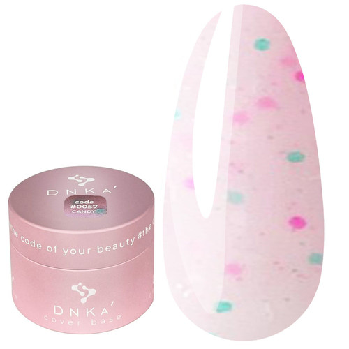 База для ногтей DNKa Cover Base №0057 Candy розовый с белыми, розовыми и голубыми хлопьями 30 мл (DNKA0057-30) - Фото №1
