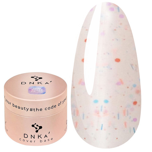 База для ногтей DNKa Cover Base №0062 Mellow розовый с красными, розовыми и голубыми хлопьями 30 мл (DNKA0062-30) - Фото №1