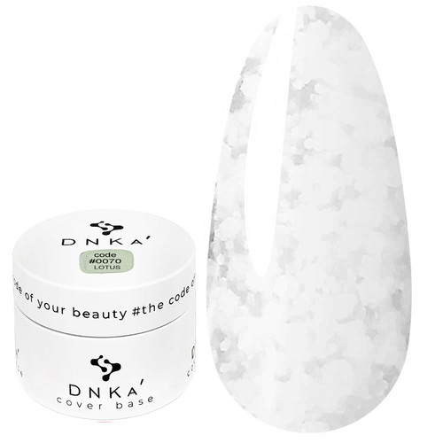 База для ногтей DNKa Cover Base №0070 Lotus белый с белыми хлопьями 30 мл (DNKA0070-30) - Фото №1