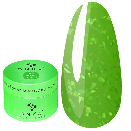 База для ногтей DNKa Cover Base №0082 Tropics салатовый неоновый с серебряной поталью 30 мл (DNKA0082-30) - Фото №1