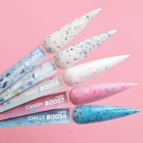 База для ногтей DNKa Cover Base №0057 Candy розовый с белыми, розовыми и голубыми хлопьями 30 мл (DNKA0057-30) - Фото №2