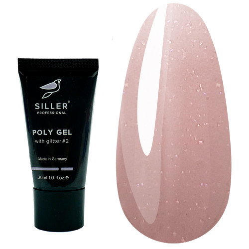 Моделирующий полигель Poly Gel Siller Glitter №2 бледно-розовый 30 мл - Фото №1