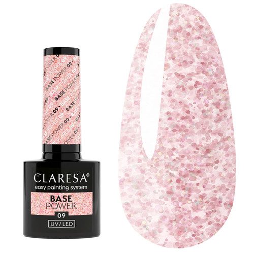 База для ногтей Claresa Base Power 09 нежно-розовый с блестками 5 г - Фото №1