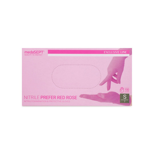 Перчатки диагностические medaSEPT NITRILE PREFER RED ROSE нитриловые неопудренные категория III размер S 100 шт - Фото №2