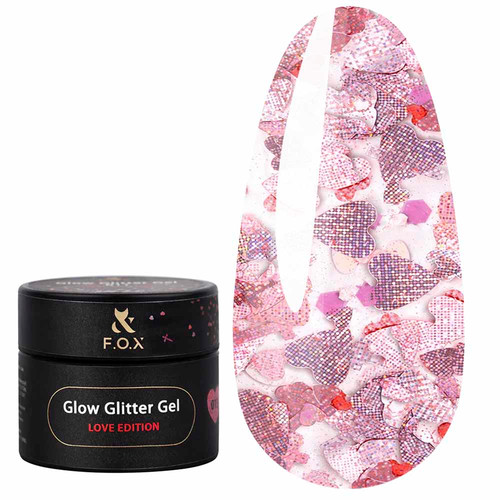 Глиттер F.O.X Glow Glitter Gel Love Edition 013 розовые голографические сердечки с крестиками 5 мл (GG-013) - Фото №1