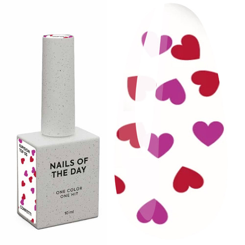 Hybride top NAILSOFTHEDAY Kupidon top 05 met rode en roze hartjes zonder plaklaag 10 ml - Фото №1