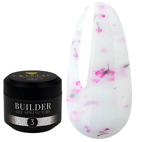 Гель для наращивания Crystal Builder Gel Spring Vibe №3 молочный с сухоцветами 15 мл - Фото №1