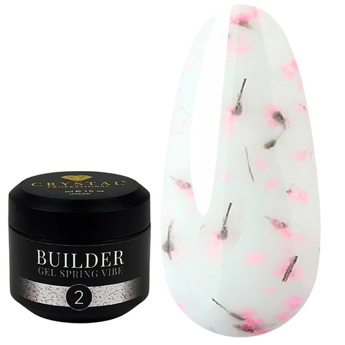 Гель для наращивания Crystal Builder Gel Spring Vibe №2 белый с сухоцветами 15 мл - Фото №1