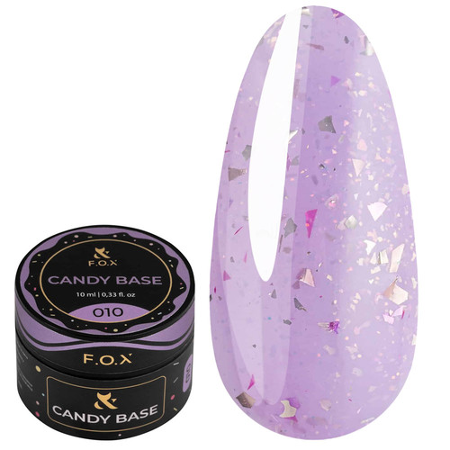База F.O.X Candy Base 010 фиолетовый с блестками и розово-золотой поталью 10 мл - Фото №1