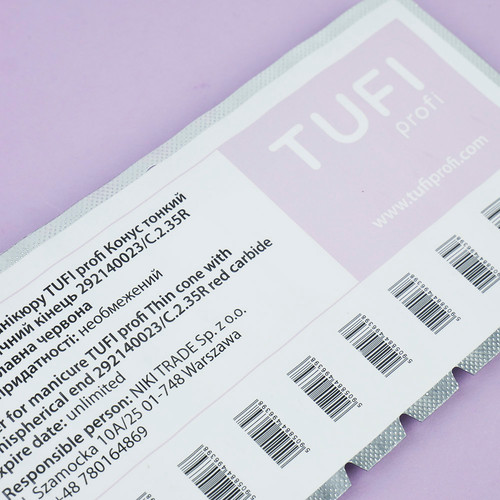 Фреза для маникюра TUFI profi Конус тонкий полусферический конец 292140023/C.2.35R твердосплавная красная - Фото №4