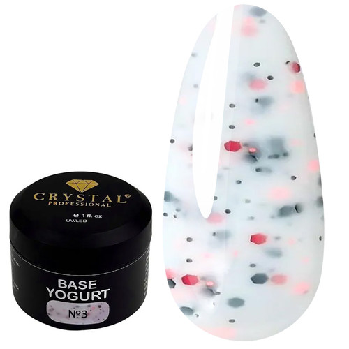 База для ногтей Crystal Base Color Yogurt №3 молочный с черно-красной крошкой 15 мл - Фото №1