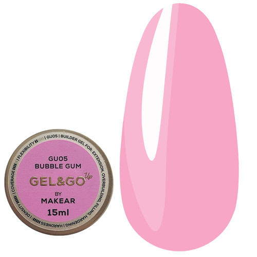 Гель для наращивания MAKEAR Gel&Go Up GU05 Bubble Gum 15 мл - Фото №1