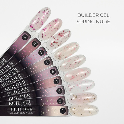 Гель для наращивания Crystal Builder Gel Spring Nude 2 светло-розовый с сухоцветами 15 мл - Фото №2