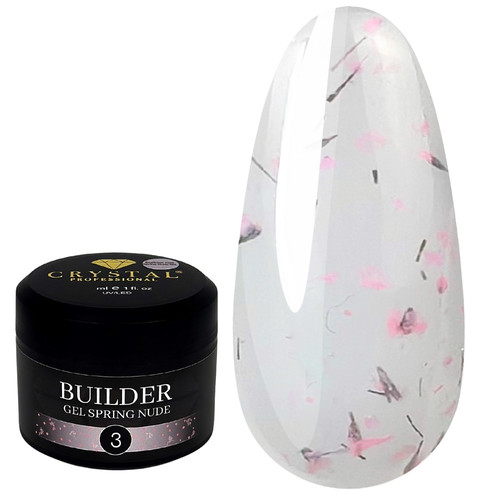 Гель для наращивания Crystal Builder Gel Spring Nude 3 белый с сухоцветами 15 мл - Фото №1
