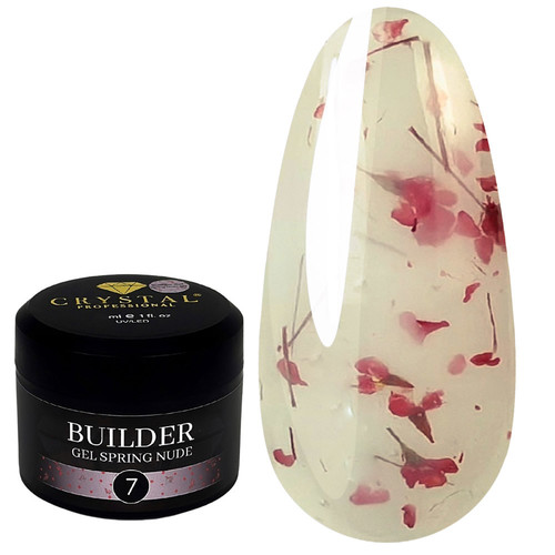 Gel for extension Crystal Builder Gel Spring Nude 7 transparent white with dried flowers 15 ml - Фото №1