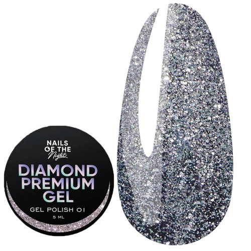 SALE Гель-лак NAILSOFTHENIGHT Diamond Premium gel 01 серебряный 5 мл - Фото №1