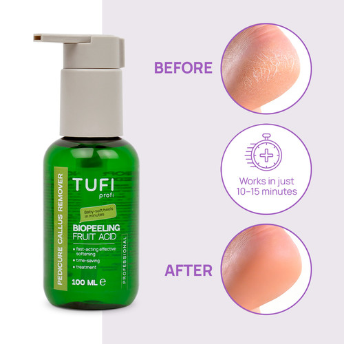 Ремувер для педикюра TUFI profi BioPeeling Fruit Acid для размягчения огрубевшей кожи стоп кислотный 100 мл (0330978) - Фото №3