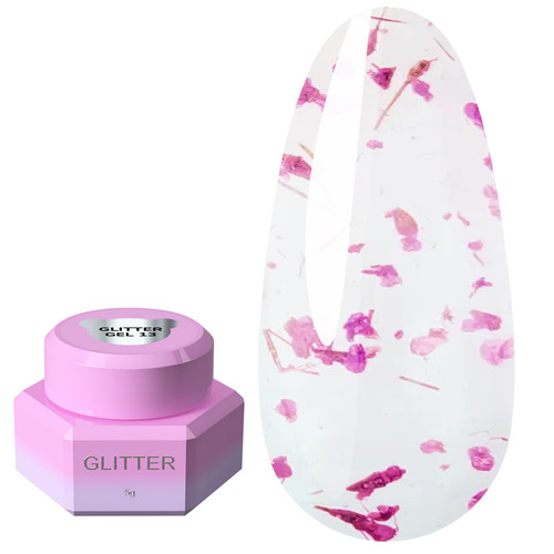 Ontwerp gel YOUARECUTE Glitter Gel 13 met donkerroze gedroogde bloemen 5 ml (469-5119-1454) - Фото №1