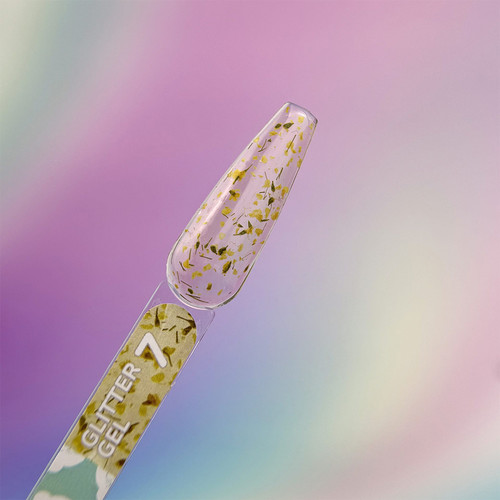 Ontwerp gel YOUARECUTE Glitter Gel 7 met gele gedroogde bloemen 5 ml (469-5113-1448) - Фото №3