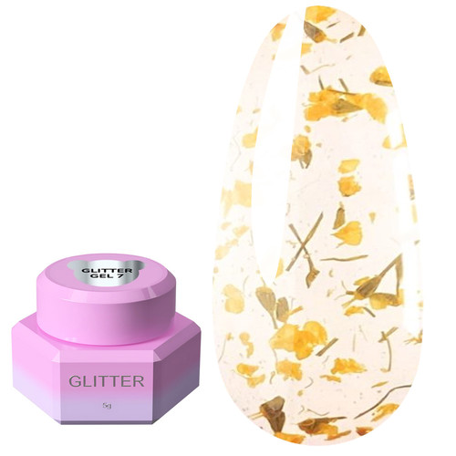 Ontwerp gel YOUARECUTE Glitter Gel 7 met gele gedroogde bloemen 5 ml (469-5113-1448) - Фото №1
