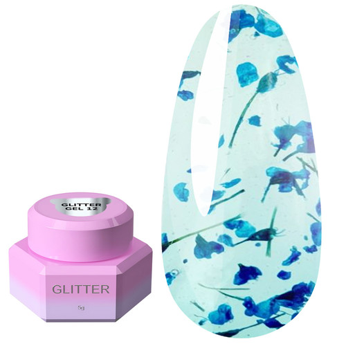 Ontwerp gel YOUARECUTE Glitter Gel 12 met donkerblauwe gedroogde bloemen 5 ml (469-5118-1453) - Фото №1