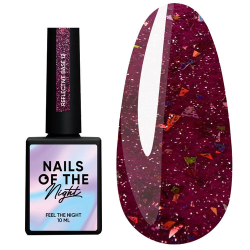 SALE Base NAILSOFTHENIGHT Reflective base 12 burgundy with glitters, 10 ml