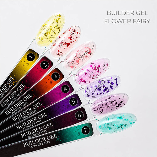 Gel voor extensions Crystal Builder Gel Flower Fairy 1 met gele droogbloemen 30 ml - Фото №3